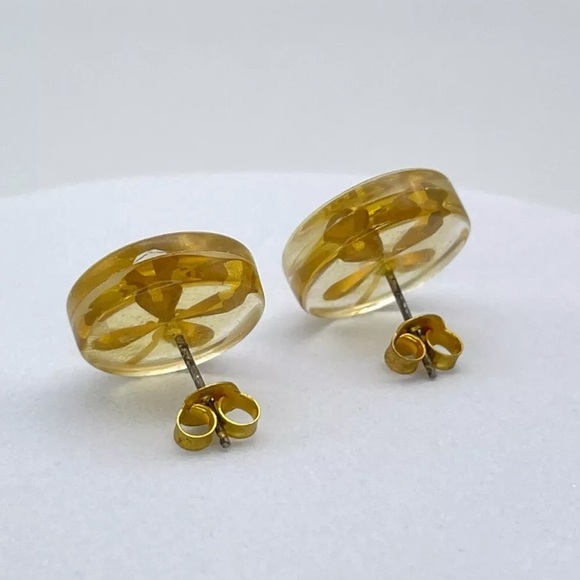 ☘️CHANEL Four Leaf Clover Pierced Earrings Gold Tone Round Clear Enamel Vintage - Picture 7 of 10